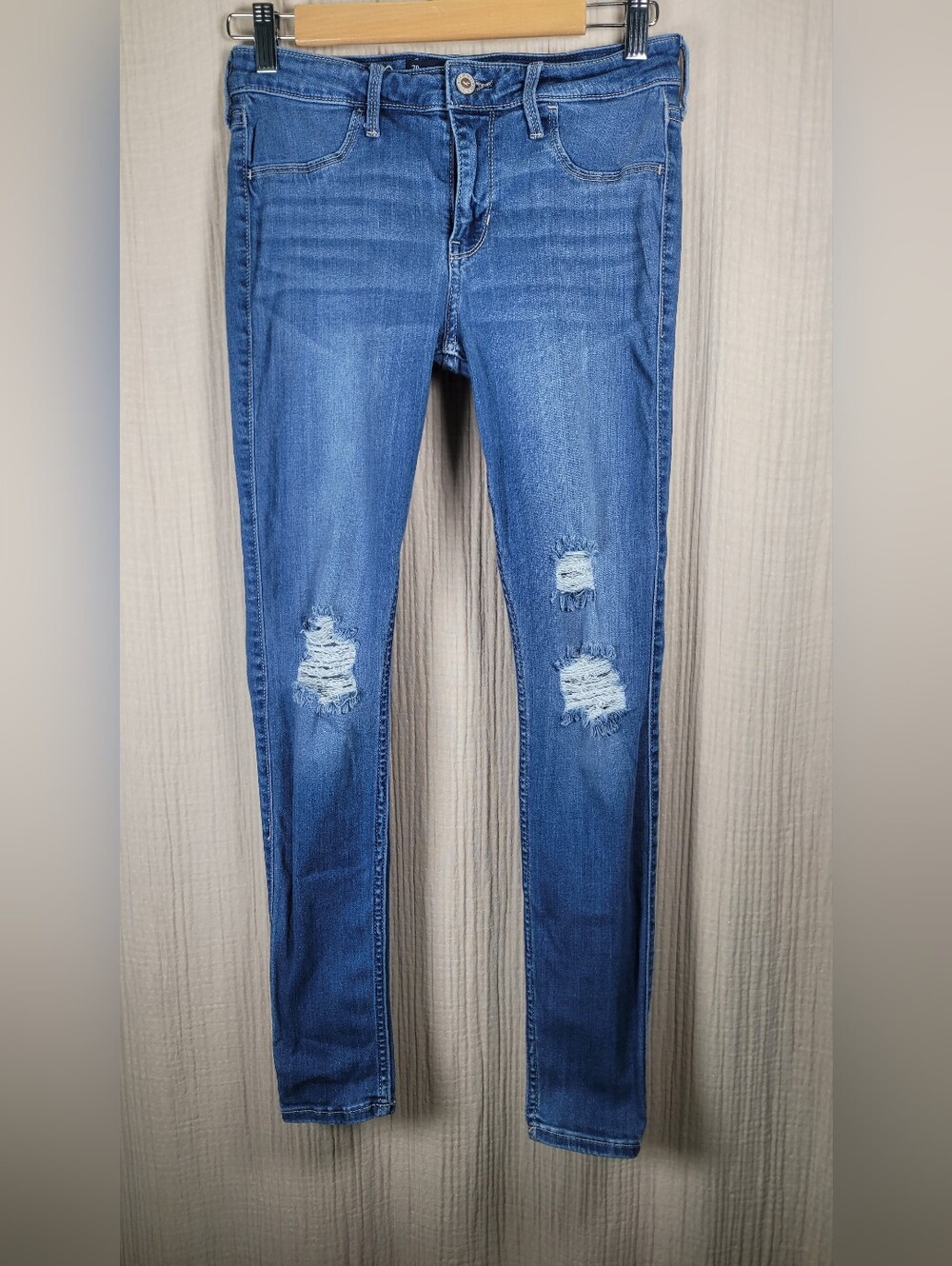 Hollister Low Rise Jean Leggings Classic Blue Distressed Skinny Jeans - 7R 28 - Picture 16 of 16